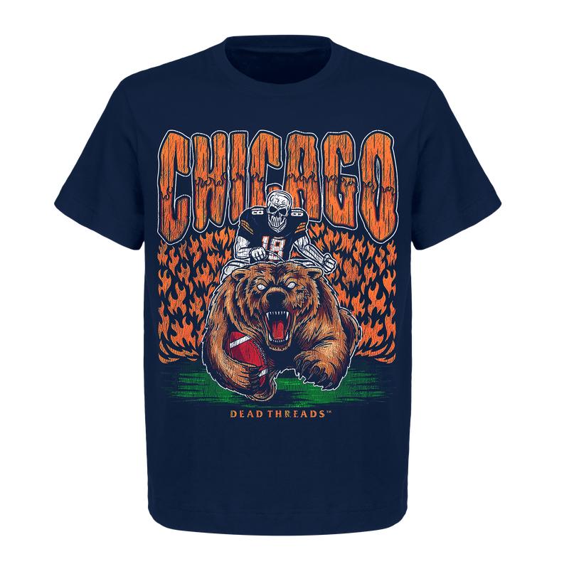 Deadman's Bear Graphic T-Shirt - Chicago Football Team  Gildan 5000 Heavy Cotton Shirts  Unisex American Football Top for Men and Women