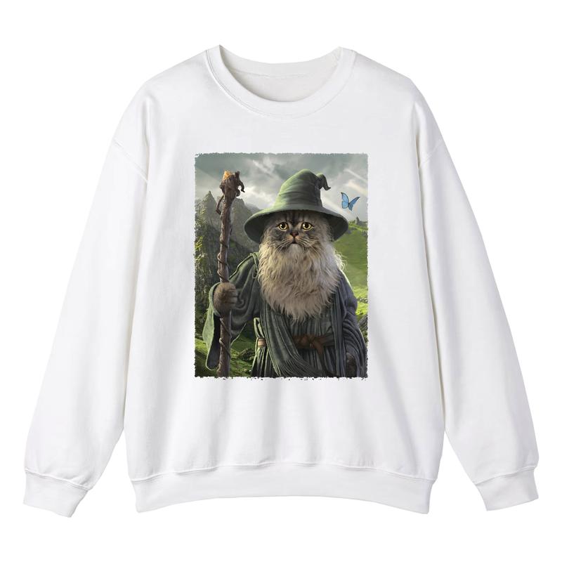 Cats Kittens Kitty Catdalf Sweatshirt, Frodo Lord of the Rings Shirt, Gandalf Staff You Shall Not Pass Wizard Sweatshirt, Cotton Fit Sweatshirt