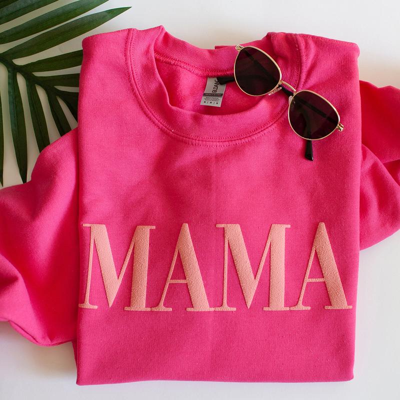 Pink Mama Puff Print Crewneck Sweatshirt, Hoodie, T-shirt