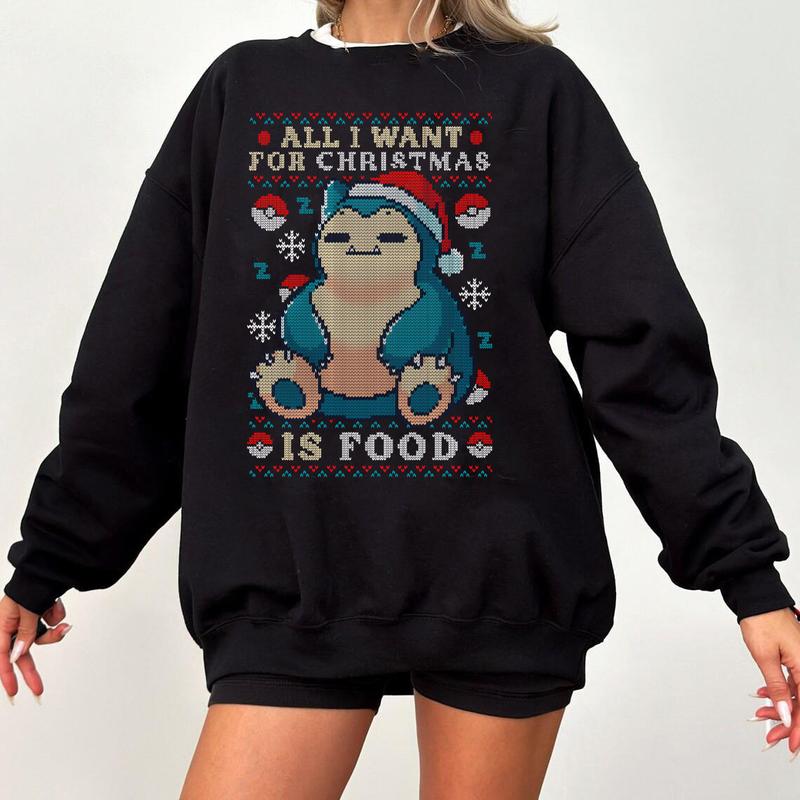 Snorlax Pokemon Sweatshirt, Snorlax All I Want For Christmas Is Food Sweatshirt, Snorlax Christmas Sweatshirt, Snorlax Santa, Snorlax Sweatshirt - Pok