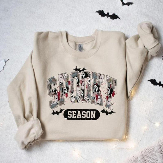 Spooky Season Sweatshirt, Ghost Halloween Party Sweatshirt Unisex Classic Collar Printed