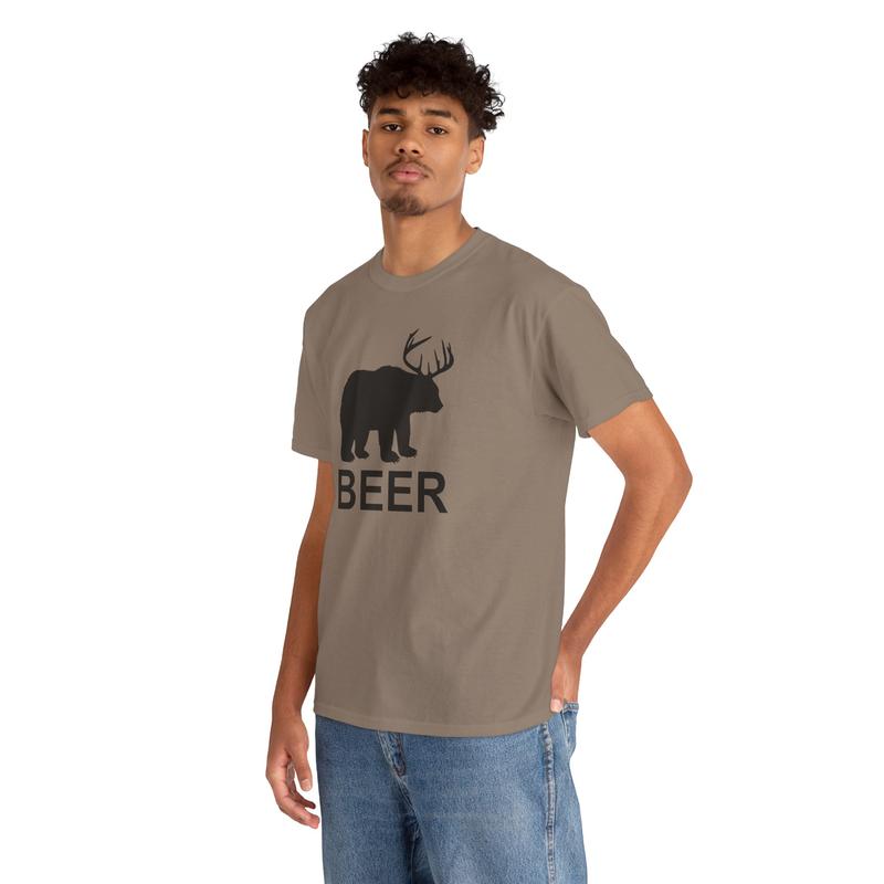 Bear and Deer Heavy Cotton Tee - Beer Shirt - Funny Shirt - Gift For Men And Women - Outdoors - Nature - Hunting Shirt