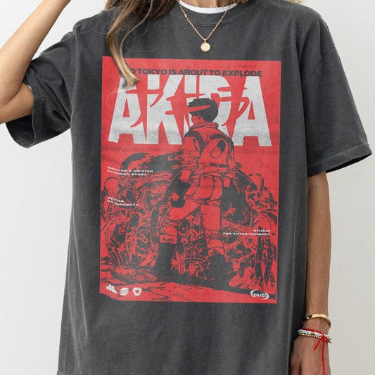 Akira T-Shirt, Anime Movie Gift Shirt, Vintage Retro 80s Manga Japanese Neo Tokyo Red Graphic Tshirt Cotton Top