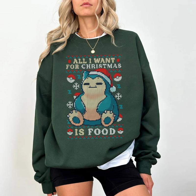Snorlax Pokemon Sweatshirt, Snorlax All I Want For Christmas Is Food Sweatshirt, Snorlax Christmas Sweatshirt, Snorlax Santa, Snorlax Sweatshirt - Pok