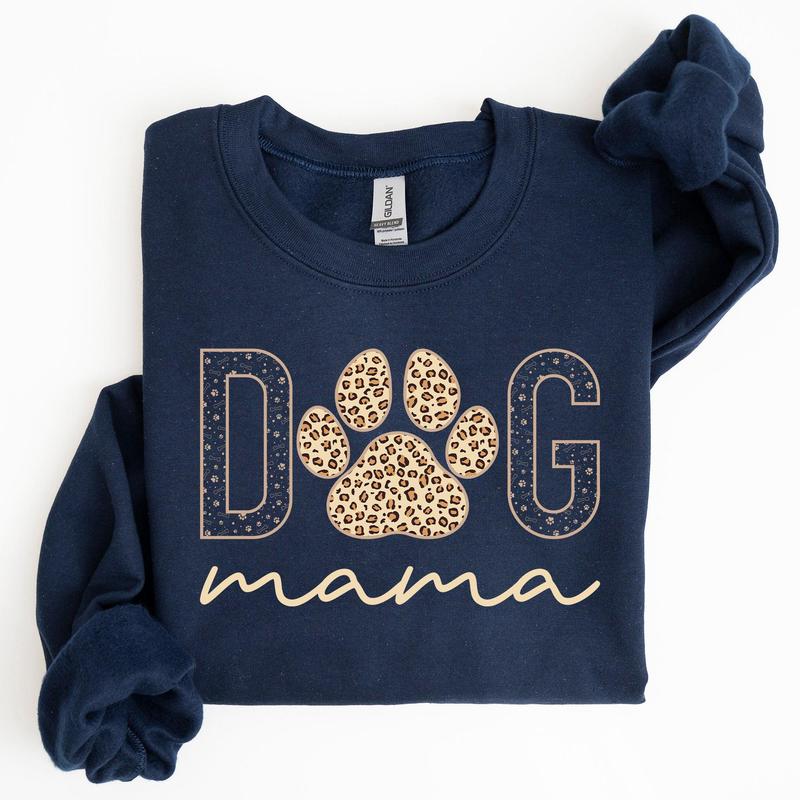 Dog Mama, Leopard Print Sweatshirt, Mother's Day Gift Casual Comfort Womenswear ComfortableÂ Graphic