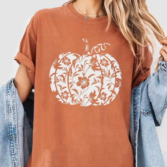 Floral Pumpkin Shirt, Halloween Shirt, Halloween Pumpkin Shirt, Fall Comfort Tee, Fall Shirt for Woman, Pumpkin Shirt, Autumn Shirt, Pumkin Floral Shi