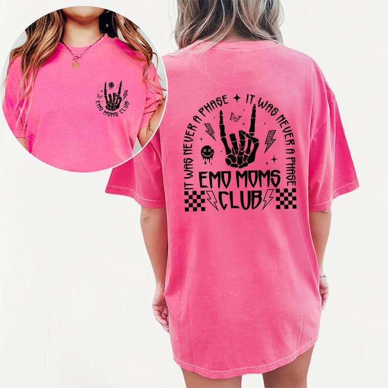Emo Moms Club Shirt, Motherhood Rock Skeleton Printed T-shirt, Mama Shirt, Mom Life Shirt, Gifts For Mom, Soft Cotton Fabric Womenswear, Vintage Funny