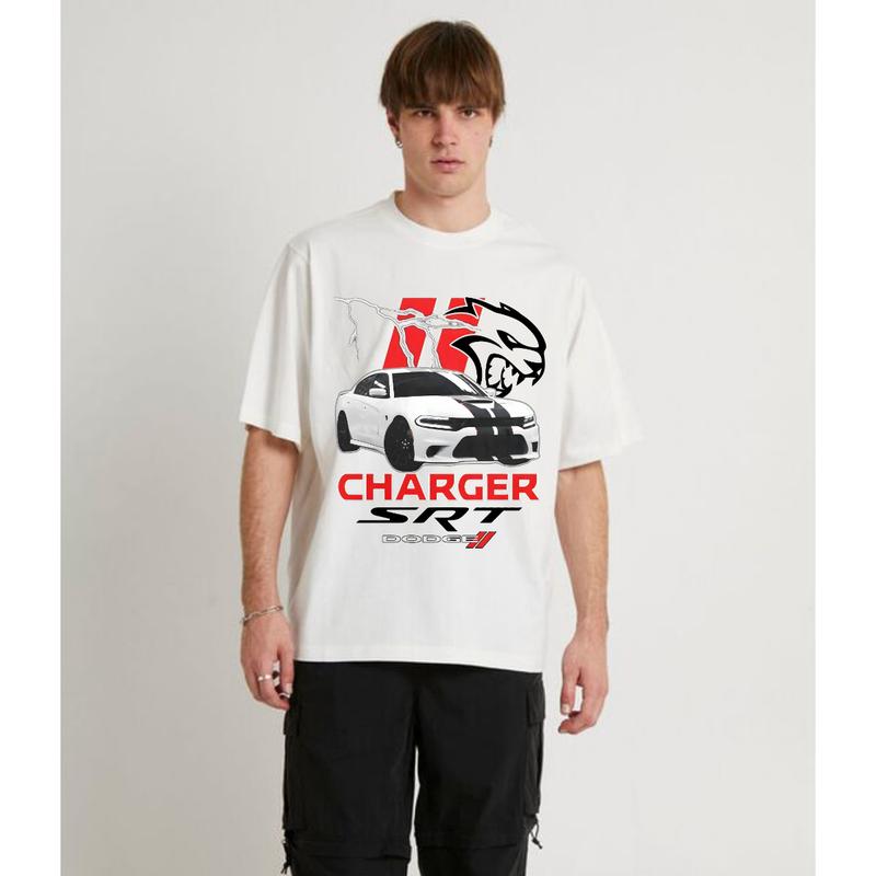 Racing Dodge Charger SRT Hellcat Graphic T-Shirt Cotton Short-sleeve Retro Streetwear Tshirt Menswear Top Shortsleeve Underwear Human Baseball t shirt