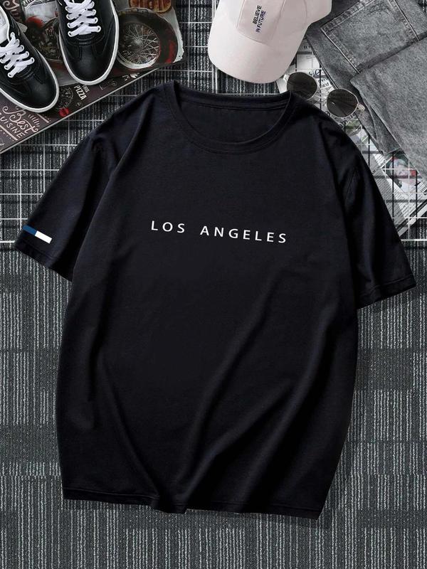 Men's Letter Print Round Neck Tee, Regular Fit Street Fashion Casual Soft Comfy Short Sleeve T-shirt for Daily Outdoor Wear, Graphic Tees, Men's Stree