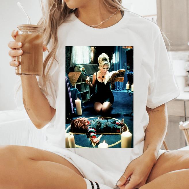 Bride Of Chucky Jennifer Tilly Charles Lee Ray Short Sleeve T-Shirt All Sizes Cotton Fabric Fit Jersey Seamless Top