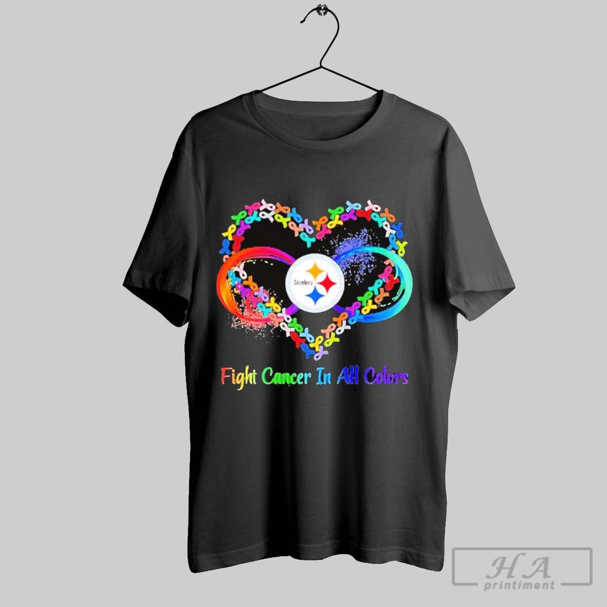 Pittsburgh Steelers Heart Fight Cancer In All Colors T Shirt
