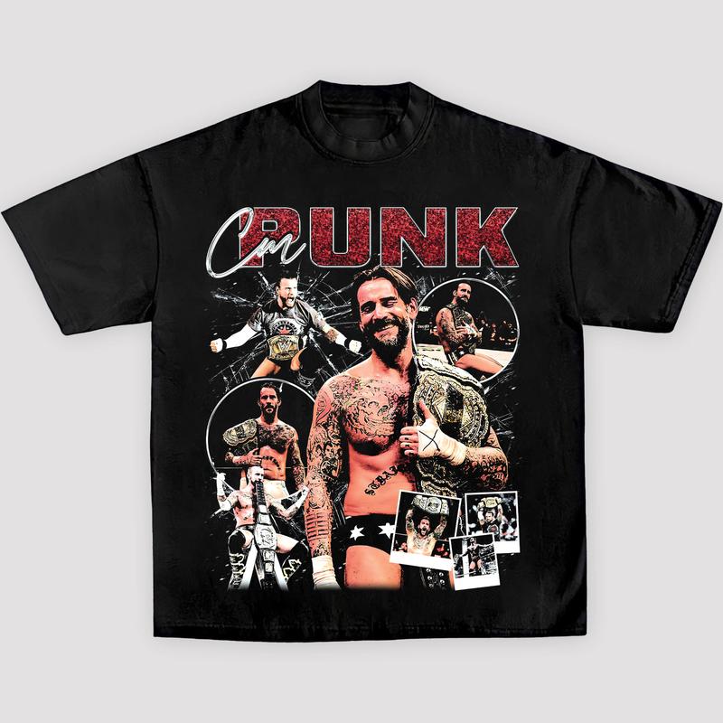 CM PUNK TEE, Wrestling Graphic Tee, Sports T-shirt, Athlete Shirt, Wrestling Gift, Fitness Tee Crewneck Clothing Cotton Menswear
