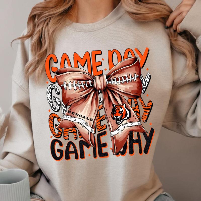 Cincinnati Sweater, Football Coquette Sweatshirt, Game Day, Football, Fall Football Shirt, Full Sizes, Full Color Cotton, Unisex Round Neck T-shirt fo