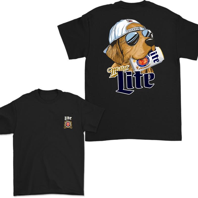 Miller Lite Hunting Dog 2 Sided T-shirt, Miller Lite T-Shirt Full Color For Men and Women, Unisex Outdoors Funny Beer Printed T-shirt
