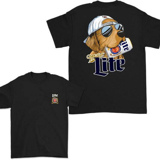 Miller Lite Hunting Dog 2 Sided T-shirt, Miller Lite T-Shirt Full Color For Men and Women, Unisex Outdoors Funny Beer Printed T-shirt