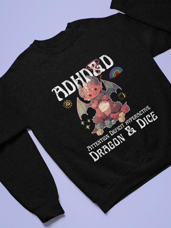 ADHDnD Crewneck Sweatshirt - Attention Deficit Hyperactive Dragon & Dice Pullover - DM's Gift, Dungeons and Dragons