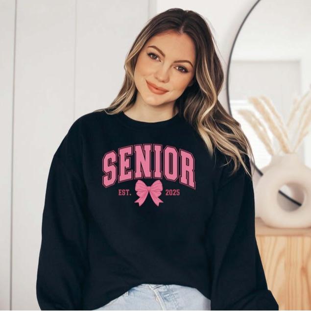 Senior 2025 Shirt, Coquette Senior Class Of 2025, Senior Pink Bow Sweatshirt, Graduation Gift, High School Gift Sweatshirt