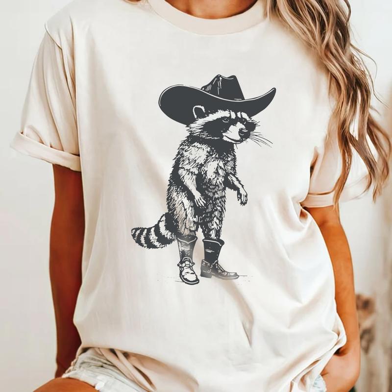 Cowboy Raccoon Shirt, Cute animal T-shirt, Sweet Graphic Tee, Vintage Retro Animal Tee, Sketch Raccoons Gift, Unisex Tshirt, Trash Panda Casual Comfor