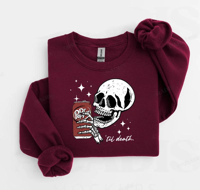 Till Death Dr. Pepper Sweatshirt, Dr. Pepper Halloween Sweatshirt, Skeleton Shirt, Vintage Soda Canned Sweatshirt, Skeleton Drinking Dr. Pepper Shirt,