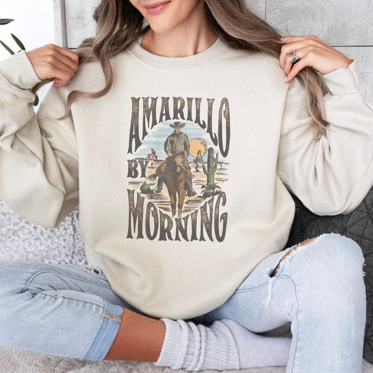 Amarillo by Morning Crewneck, Women's Cozy Sweatshirt, Oversized Printed County Music Shirts, Vintage Retro Pullover, Perfect Gift Soft Womenswear