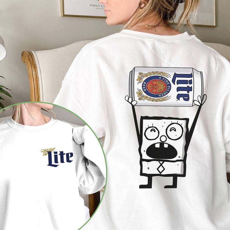 Miller Lite Drink Shirt, Doodlebob Character Movie Tshirt, Beer, Drinking Lover, Funny Shirt