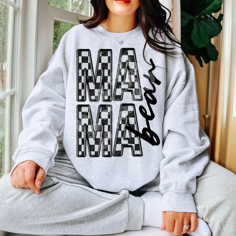 Checkered Mama Bear Sweatshirt - Ash Grey - Sublimation - Valentine’s Day - Unisex Jersey Sweatshirt