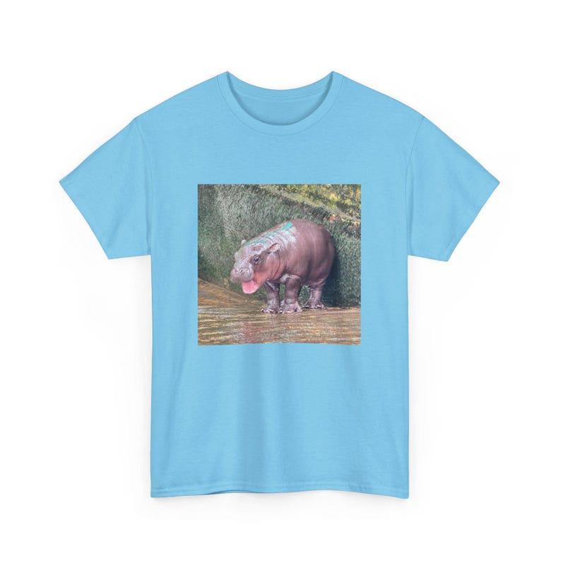 Moo Deng Unisex Heavy Cotton T-Shirt, Baby Hippo Graphic Casual Tee, Trendy Gift for Him or Her, Playful Stylish Gift for Fashion Lovers
