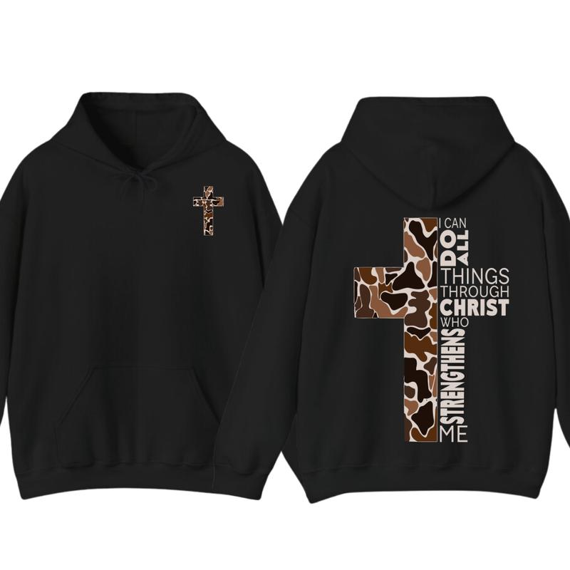 Christian Hoodie - Camo Cross Design with Philippians 413 Verse, Perfect for Faithful Believers and Outdoorsmen, unisex