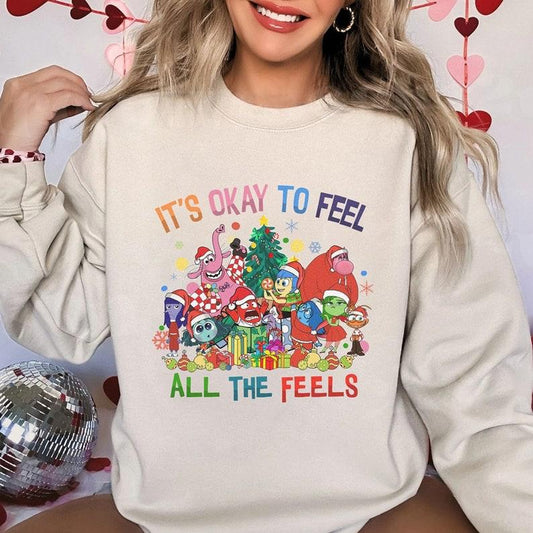 Inside Out It's Okay To Feel All The Feels Christmas Shirts, Custome Inside Out Mental Health Christmas Sweatshirt T-shirts Hoodie, Christmas Gifts