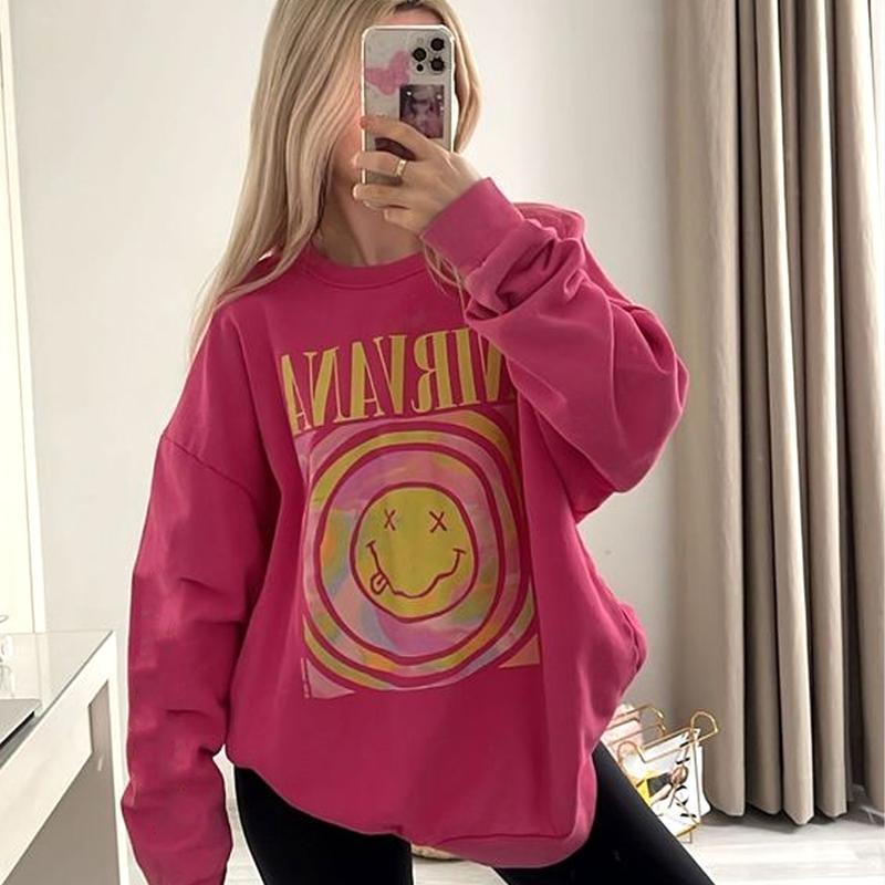 Retro Nirvana Sweatshirt, Happy Smiley Face Sweatshirt, Rock Band Sweater, Nirvana Aesthetic Women's Sweater, Trendy Sweatshirt, Gift for Women