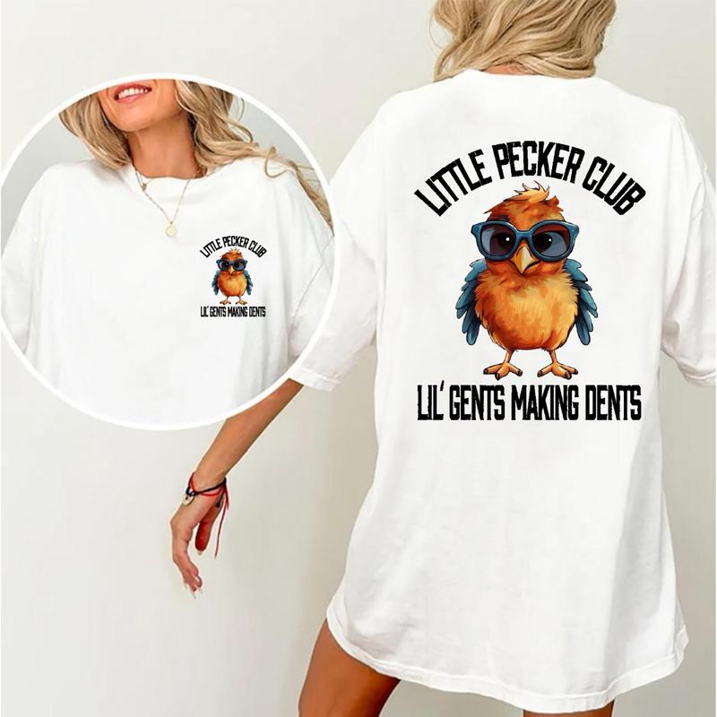 Little Pecker Club Vintage Tee, Men's T-shirt,Unisex , with Funny Bird & Making Dents Design Classic Cotton