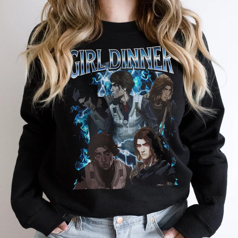 Girl Dinner Viktor Arcane Blue Vintage T-Shirt, League of Legends Shirt Anime ,Gift For Movies Lovers Casual Clothing Fabric Menswear Top  Sweatshirts