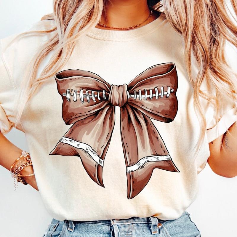 Football Bows Tee for Girl, Gift For Football Mom, Football Lover Tee with Bows, Football Season Mom Gift, coquette football