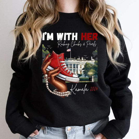 Kamala Harris For President Shirt, Kamala Harris Rally Shirt, Chucks and Pearls 2024 Shirt