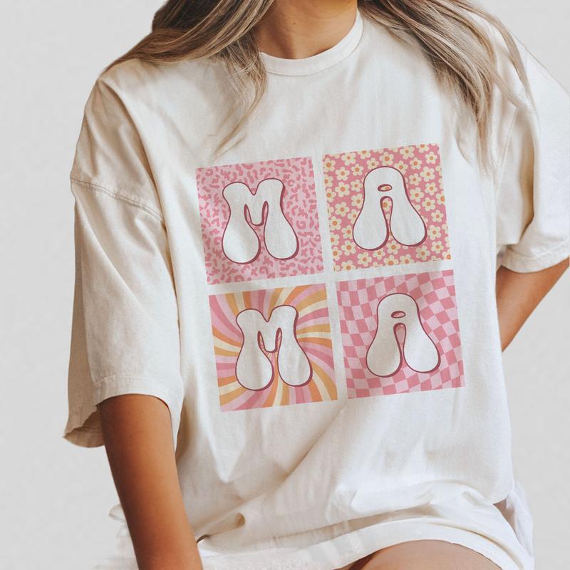 Retro Mom Comfort Colors Shirt, Retro Boho Mama T-Shirt, Checkered Mama Tee, Boho Floral Mama Shirt, Groovy Flower Mom Shirt, Mothers Day Gift For Mom