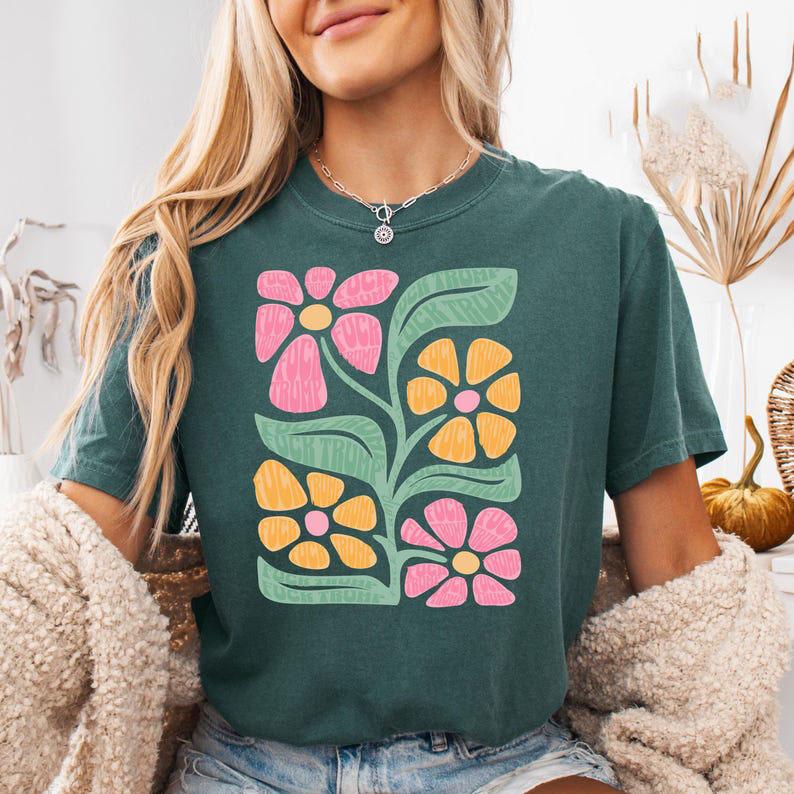 Subtle Anti Trump Flower Tee Shirt, Anti Trump Floral Tee Shirt Gift for Democrat, Fvck Trump Progressive Liberal Flower Tee Top Womenswear