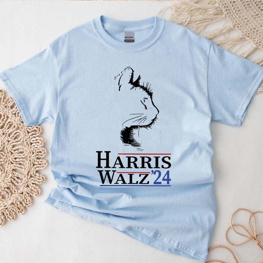 Harris Walz 2024 Cat Shirt, Kamala Harris SweatShirt, Tim Walz Shirt, Harris 2024 Shirt Top Womenswear Print T-Shirt