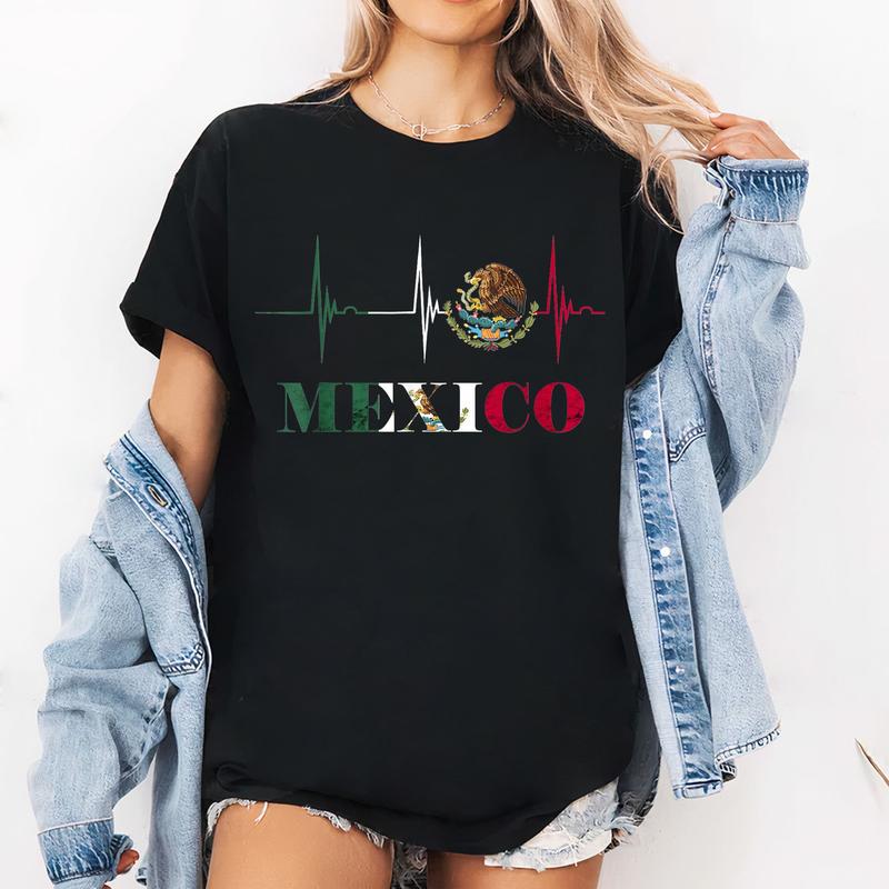 Heartbeat EKG Pulse Mexico Emblem Mexico Flag Mexican Pride T-Shirt  Sweater Hoodie