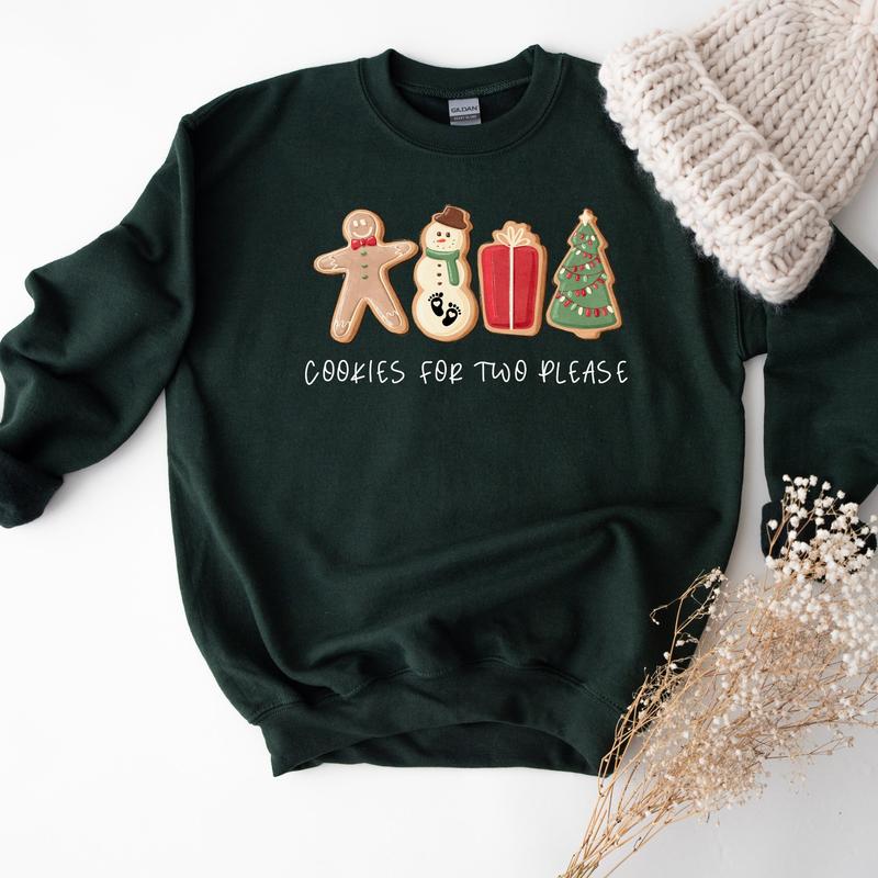 Christmas Cookies For Two Please Pregnancy Announcement Christmas Sweatshirt, Pregnancy Reveal Christmas Sweater, Maternity Christmas Shirt