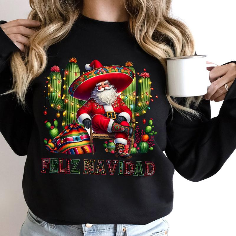 Feliz Navidad Santa With Cactus Sweater , Mexican Christmas Sweater , Merry Christmas Hoodie  T-shirt
