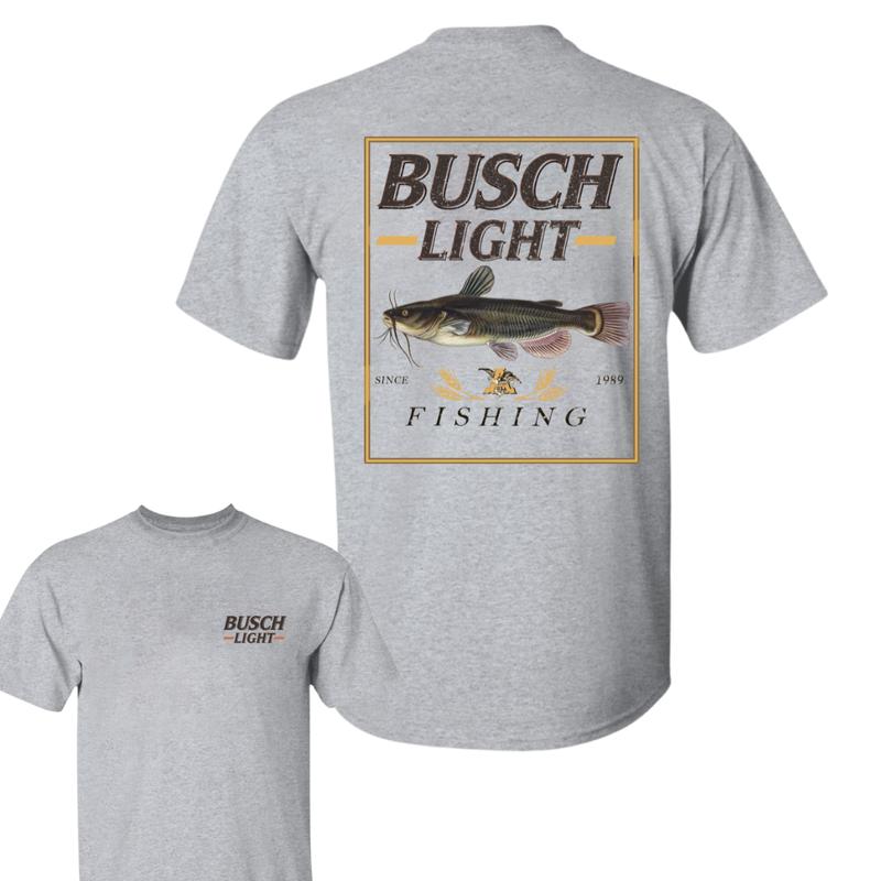 Busch Light Beer , BUSCH LIGHT FISHING CATFISH T-SHIRT,  Casual Graphic Round Neck T-shirt for Summer, Fashion Top for Daily Wear