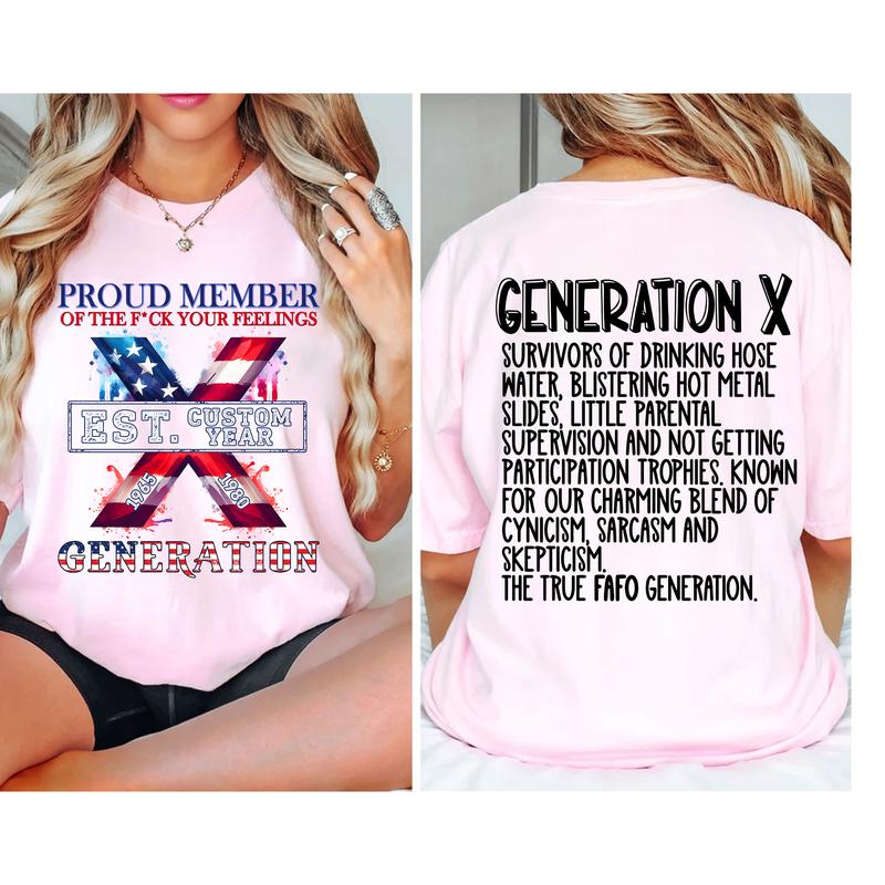 Custom Est.Year Flag Gen X 2 Side T-shirt, Gen X Shirt, FAFO Generation 1965-1980 Shirt
