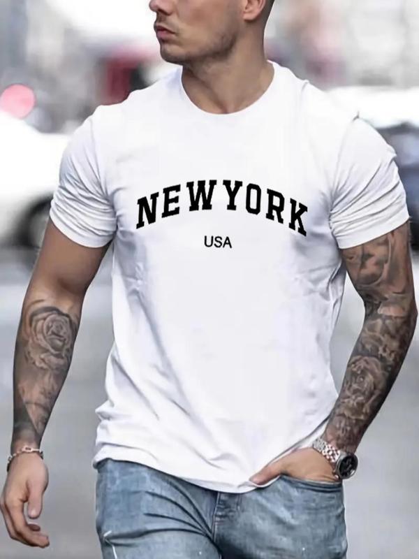 Men's Summer Clothes,Â Casual Letter Print Round Neck Short Sleeve GraphicÂ Tee, Regular Fit Crew Neck T-Shirt for Daily Wear, Fashion Men Clothes for S