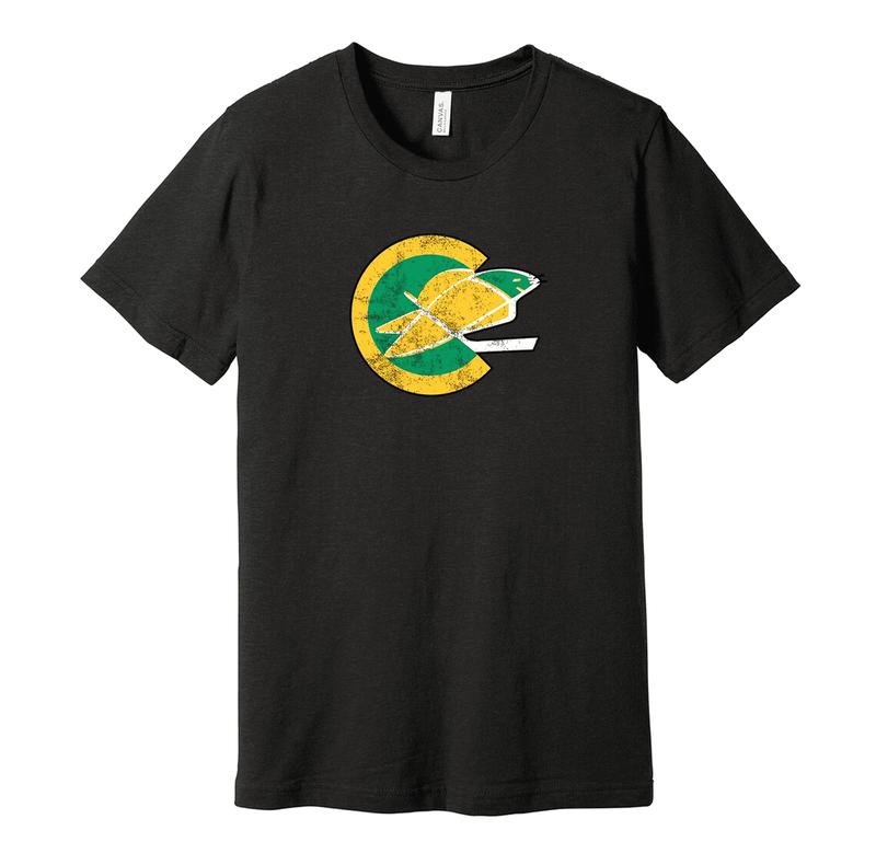 California Golden Seals Throwback Tee - Retro Distressed Logo Defunct Hockey Team S M L XL XXL 3XL Green Yellow Black White Grey Colors, Unisex Cotton
