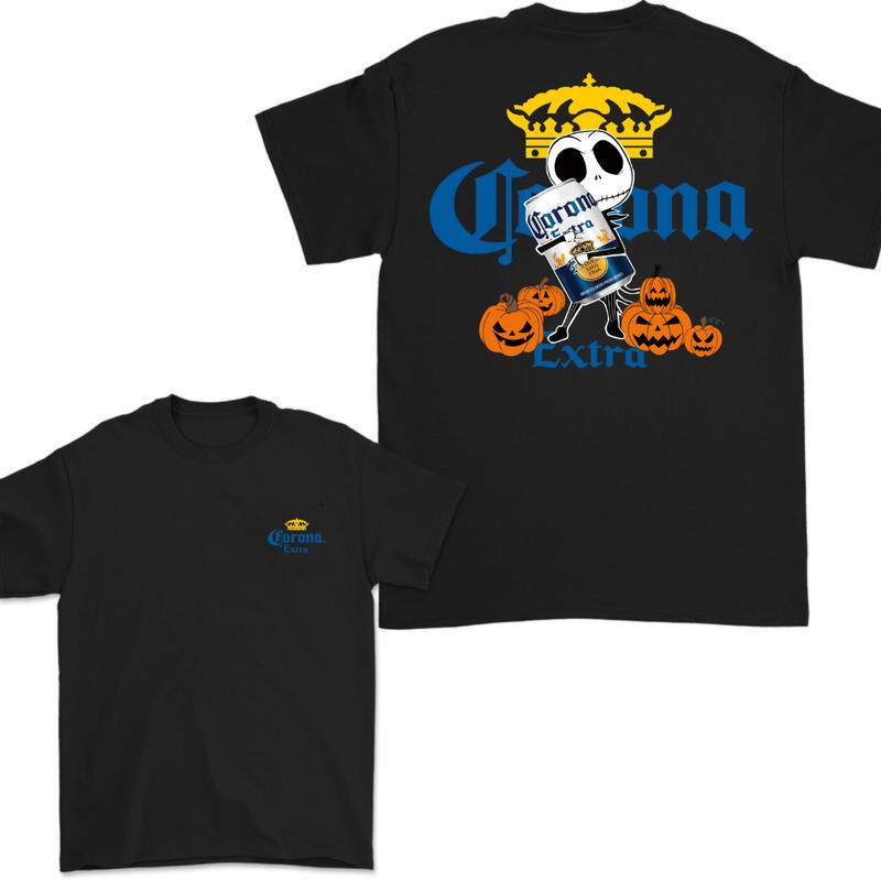 Jack Hug Corona Skellington Halloween 2 Sides T-shirt, Corona T-shirt, Corona Halloween T-shirt, Classic Cotton Unisex, High-Quality Printing, All Sea