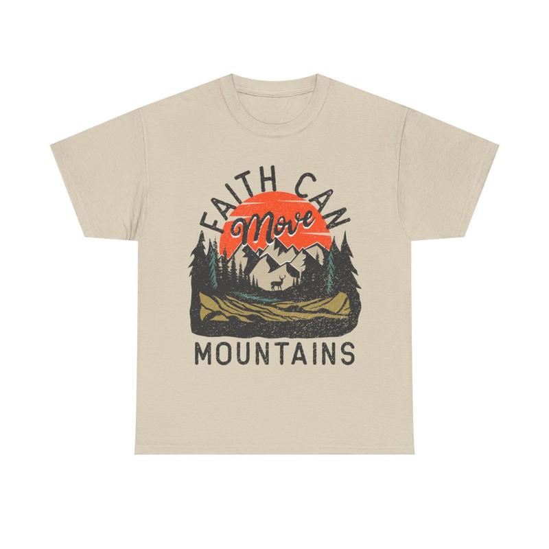 Faith Can Move Mountains Unisex Heavy Cotton Tee - Christian - Jesus - Mountain Shirt - Sunset - Gift For Men And Women