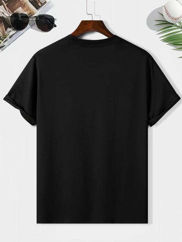 Men's Regular Fit Letter Tee, Short Sleeve Graphic Crew Neck, Summer Streetwear for Men, Drippy Going Out Outfit, Trendy Summer 2024