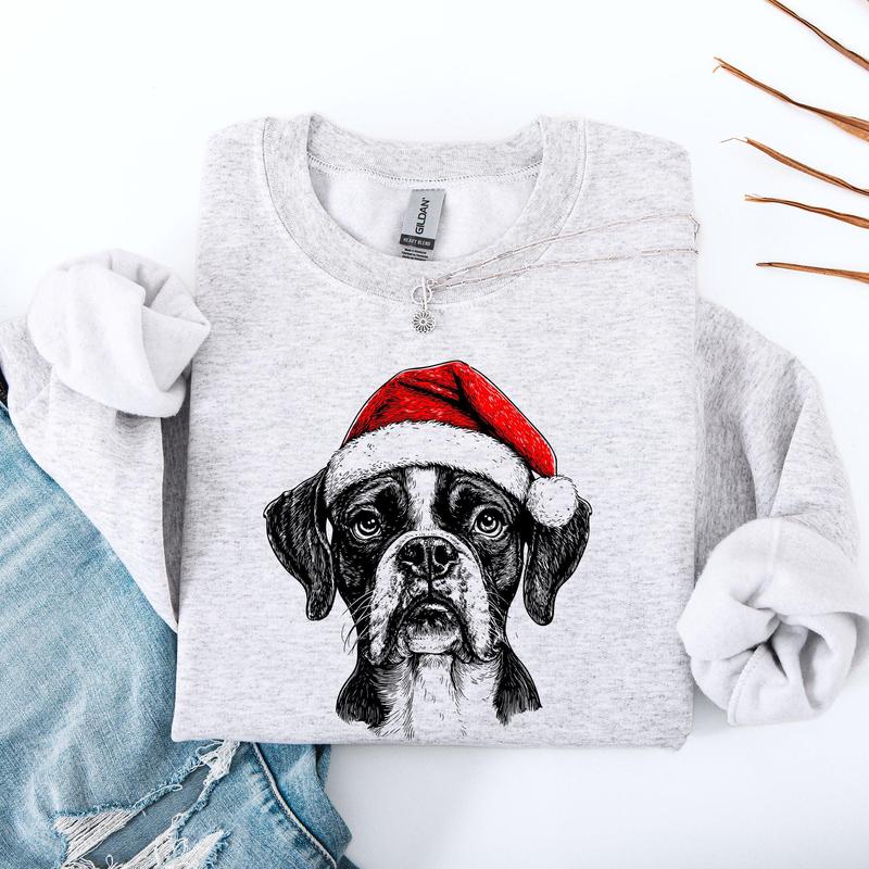 Boxer, Santa, Dog, Christmas, Dog Lover, Pet Sweatshirt, Crew Neck, Women's, Crewneck