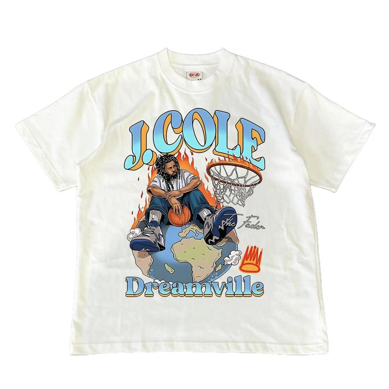 J Cole Dreamville Tshirt Vintage Cotton Menswear Streetwear Shortsleeve Top Classic Basketbal T-Shirt Round Neck