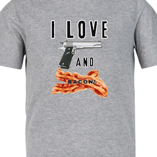 I Love guns and bacon. T-shirt Menswear Crewneck Casual men funny t shirt